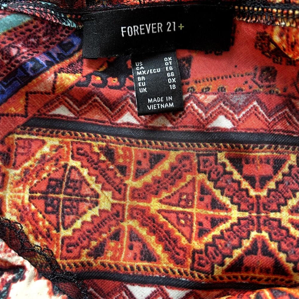 Forever 21+ Mixed Print Boho Maxi Slip Dress Lace Trim size 0X - Picture 3 of 4